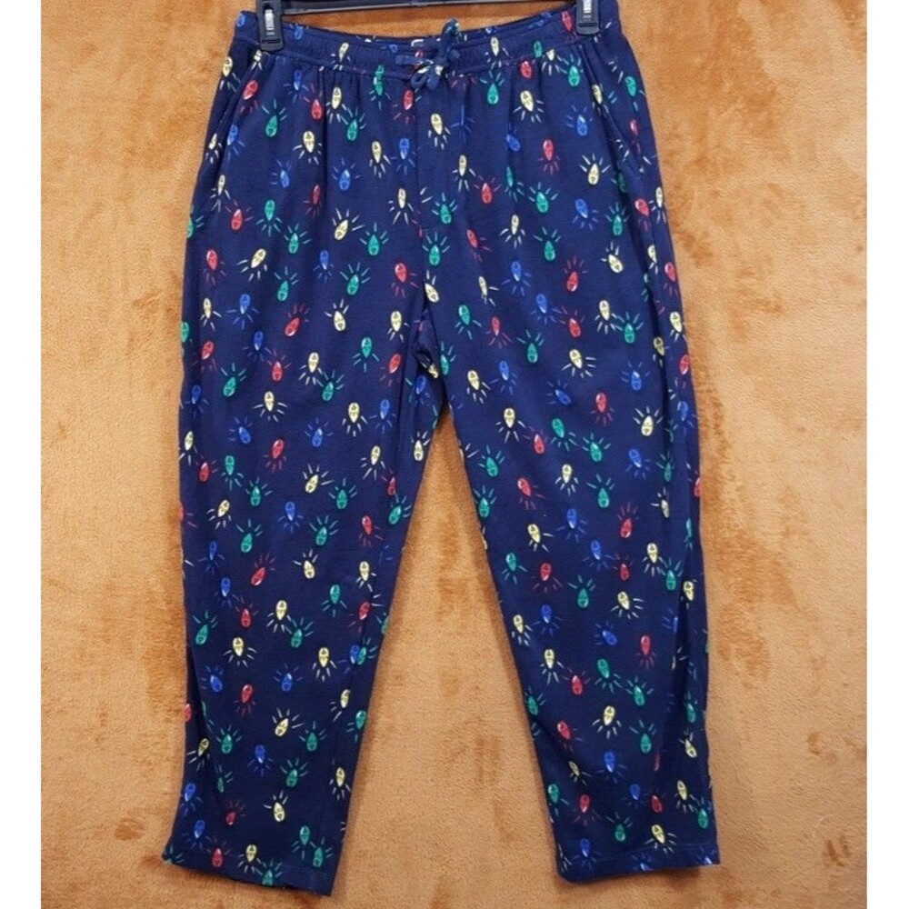 CLUB ROOM Pajama Pants Mens XL Navy Blue Fleece Holiday Lights Cozy Comfort PJs